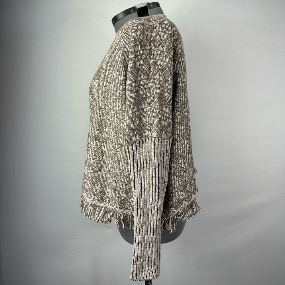 Minnie Rose Women’s Aztec Knit Fringe Cropped Sweater Size M/L - Picture 2 of 8